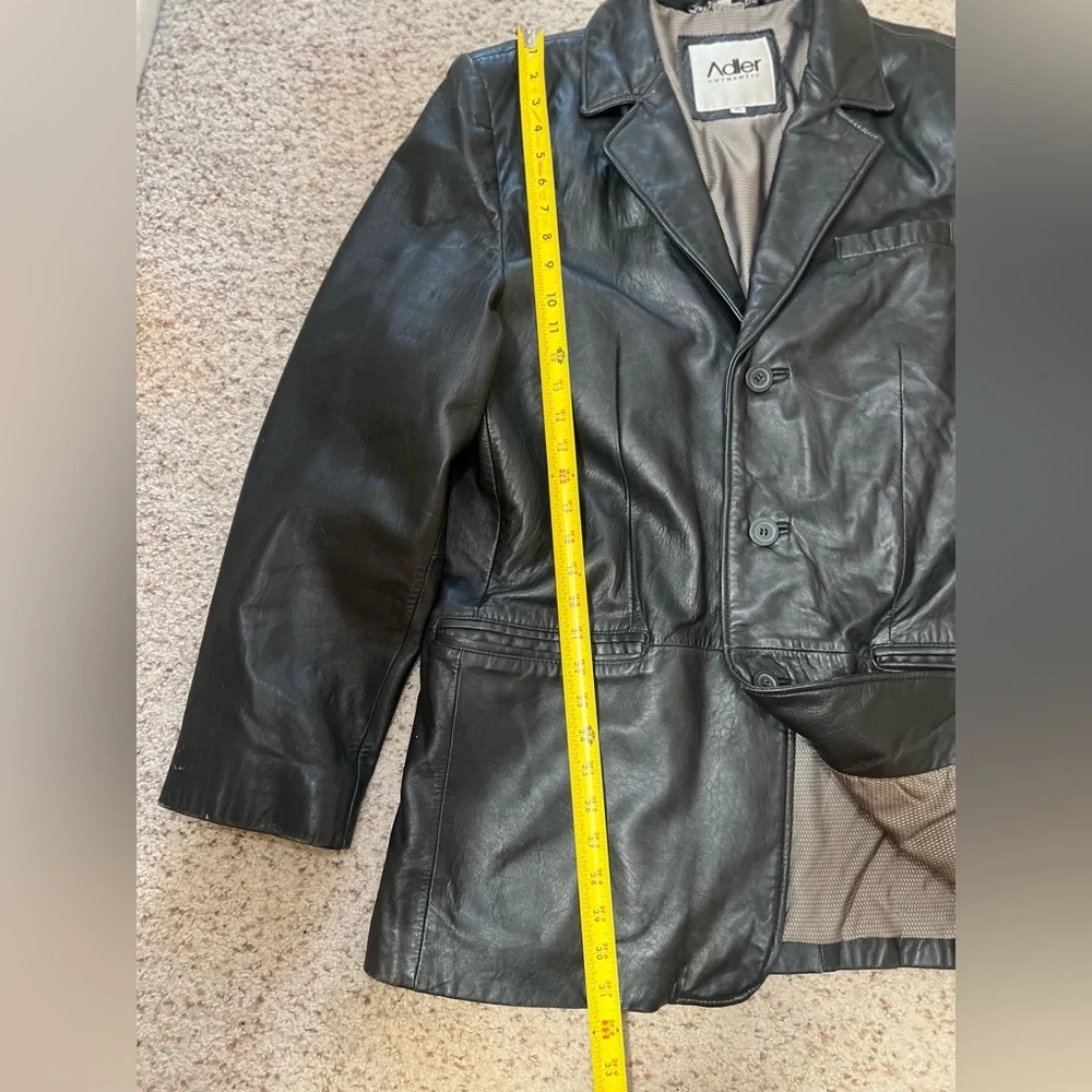 Adler Authentic NZ Lambskin Leather Jacket Black Lined  Button Coat Mens Size 44